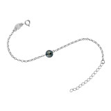 Silver trace chain bracelet + 1 round Tahitian pearl