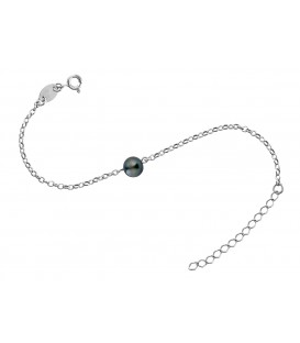 Bracelet chaine forcat argent + 1 perle de tahiti ronde