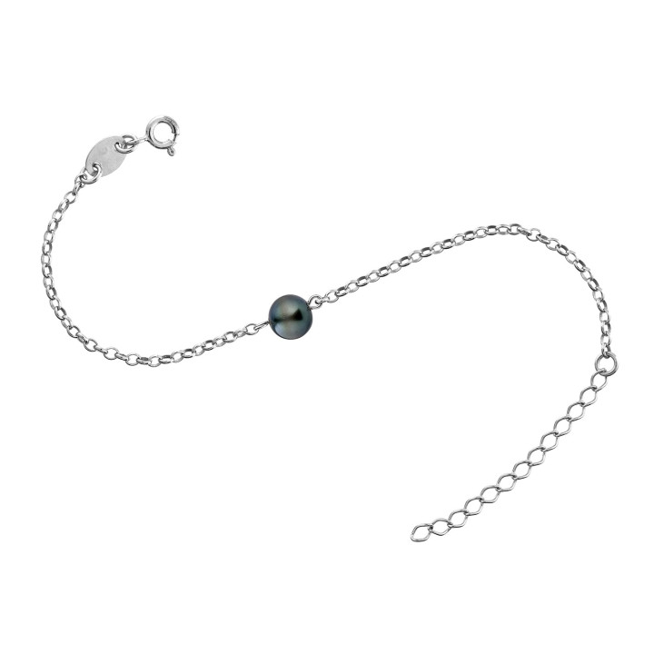 Silver trace chain bracelet + 1 round Tahitian pearl