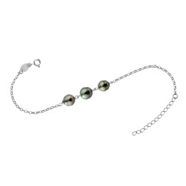 Bracelet chaine forcat argent + 3 perles de tahiti cerclees