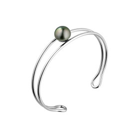Bracelet rigide argent + 1 perle de tahiti ronde