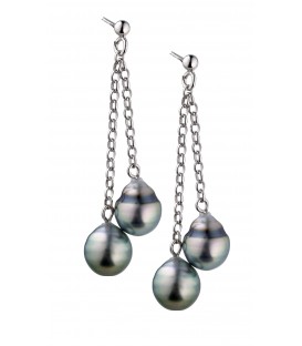 Boucle d'oreille argent 4 perles de tahiti cerclees 8/10 mm