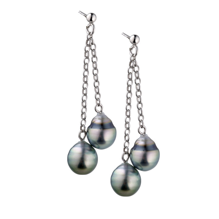 Silver earring 4 circled Tahitian pearls 8/10 mm