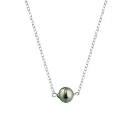 Silver trace chain necklace + 1 circled Tahitian pearl