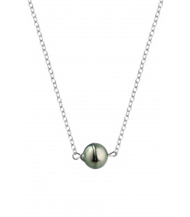 Collier chaine forcat argent + 1 perle de tahiti cerclee