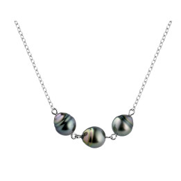 Collier chaine forcat argent + 3 perles de tahiti cerclees