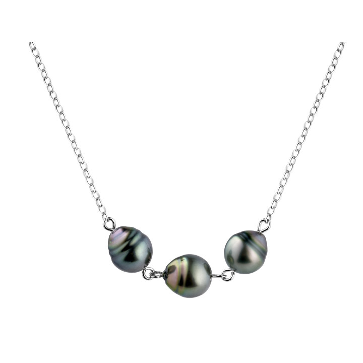 Silver trace chain necklace + 3 circled Tahitian pearls