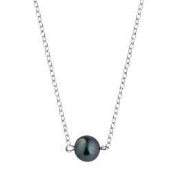 Silver trace chain necklace + 1 round Tahitian pearl