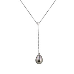 Silver Y trace chain + 1 circled Tahitian pearl