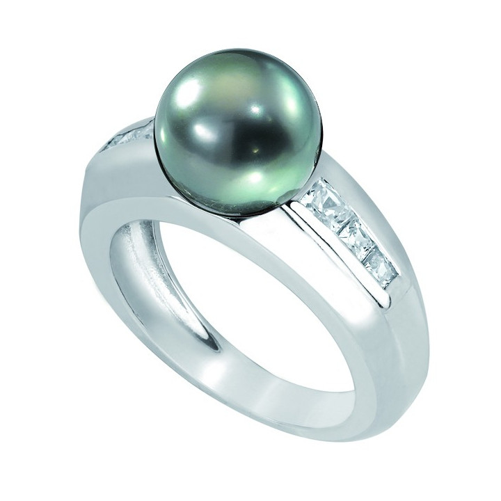 18ct gold ring + round Tahitian pearl
