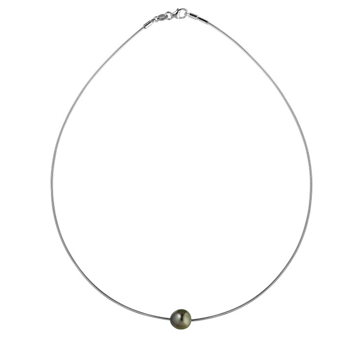 Silver omega cable + 1 round Tahitian pearl