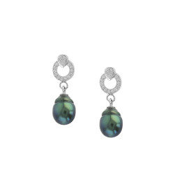 Boucle d'oreille argent + 2 perles de tahiti cerclees