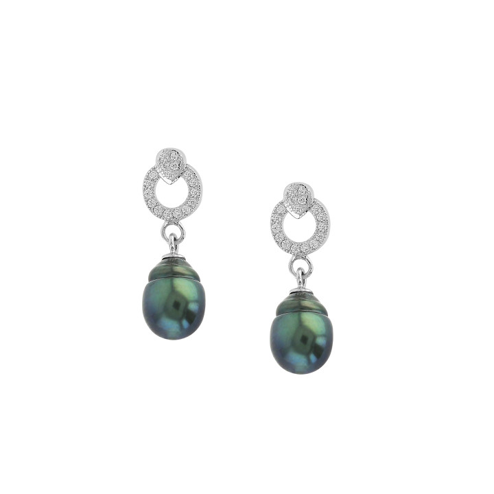 Silver earring + 2 circled Tahitian pearls