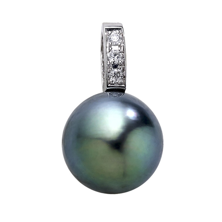18ct gold pendant + round Tahitian pearl