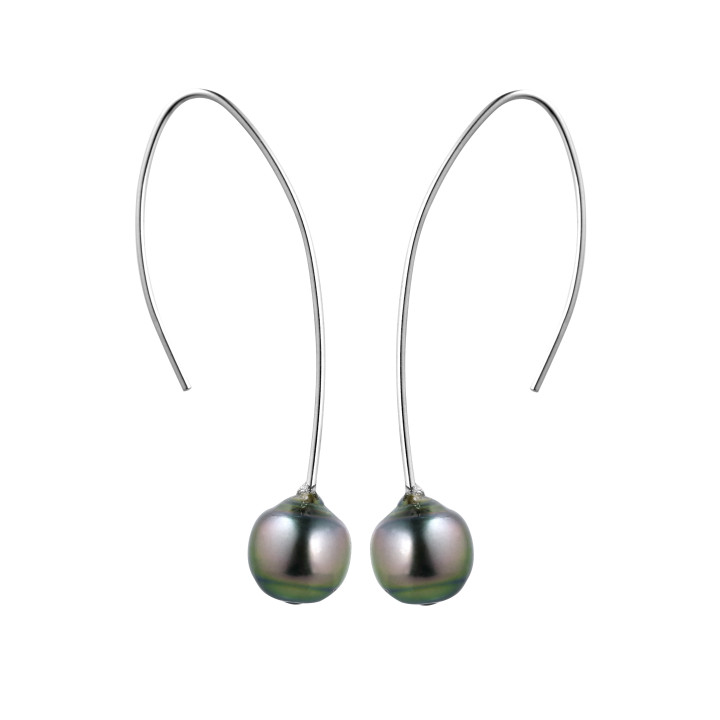 Silver earring + 2 circled Tahitian pearls