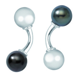 Silver cufflink + 2 round Tahitian pearls