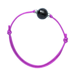 Bracelet coton cire 1 perle de tahiti ronde + virolle argent