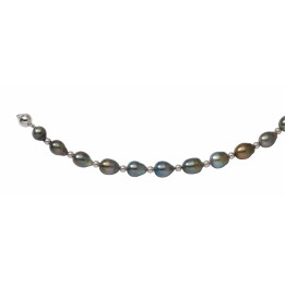 Bracelet perle de tahiti poires 8/10 mm boule or 4 mm, fermoir mousqueton or 18 cts