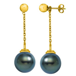 Boucle d'oreille or +  perle de tahiti ronde