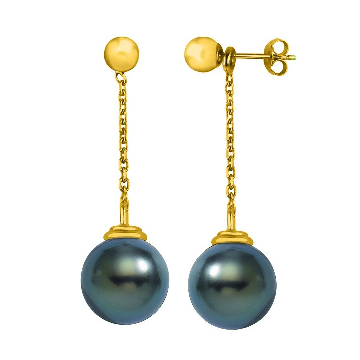 Gold earring + round Tahitian pearl