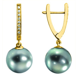 Boucle d'oreille or +  perle de tahiti ronde