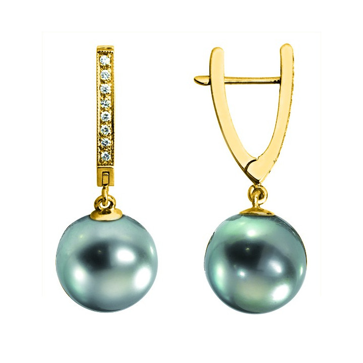 Gold earring + round Tahitian pearl
