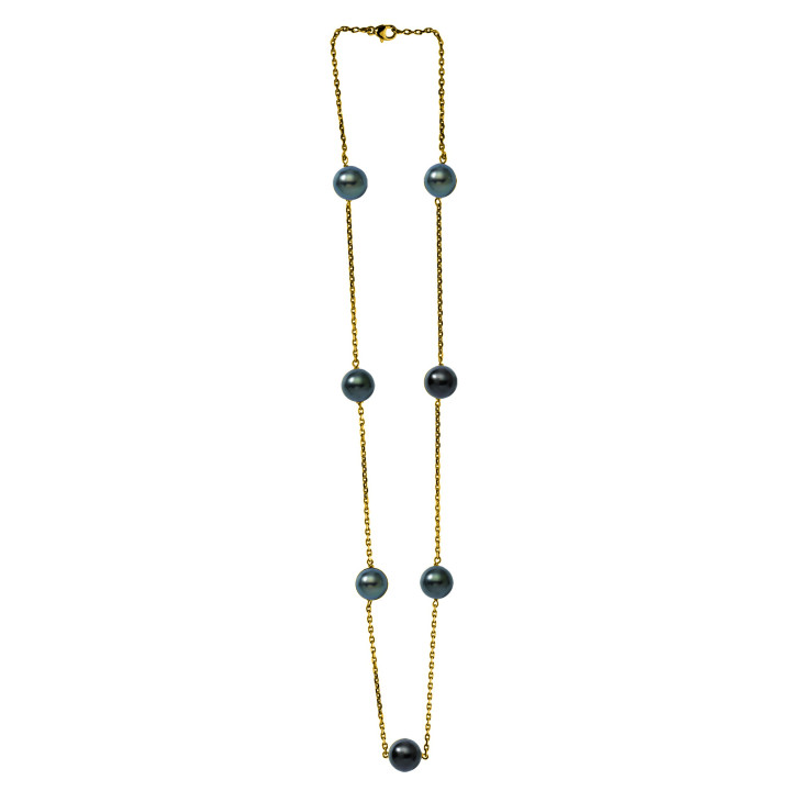 18ct gold necklace + 7 round Tahitian pearls