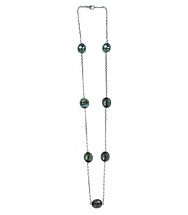 Collier or 18 cts + 7 perles de tahiti cerclees