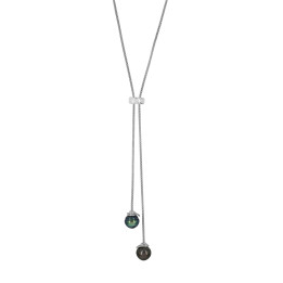 Collier chaine ajustable  argent + 2 perles de tahiti cerclees