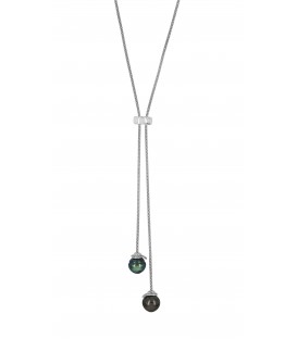 Collier chaine ajustable argent + 2 perles de tahiti cerclees