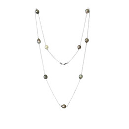 Sautoir chaine forcat argent + 9 perles de tahiti