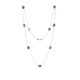 Silver trace chain long necklace + 9 Tahitian pearls
