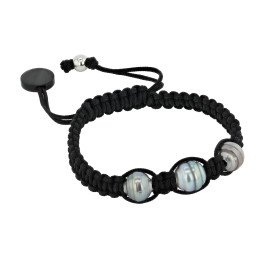 Bracelet 3 perles de tahiti cerclees  8/10 mm sur coton cire