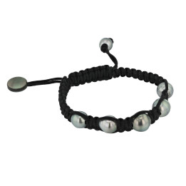 Bracelet 6 circled Tahitian pearls 8/10 mm on waxed cotton cord
