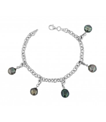 Bracelet chaine argent + 5 perles de tahiti cerclees