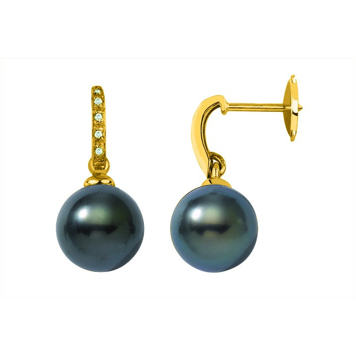 Gold earring + round Tahitian pearl
