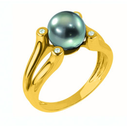 Bague or 18 cts + perle de tahiti ronde
