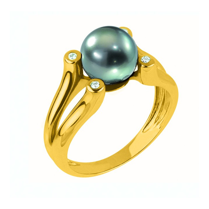 18ct gold ring + round Tahitian pearl