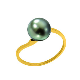 18ct gold ring + round Tahitian pearl