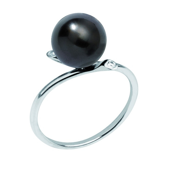 18ct gold ring + round Tahitian pearl
