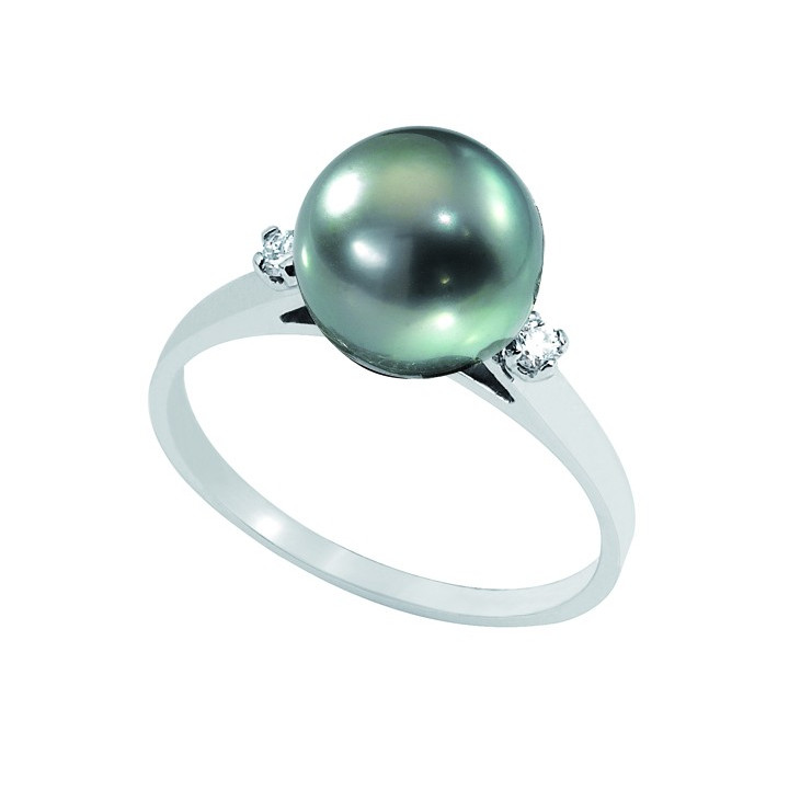 18ct gold ring + round Tahitian pearl