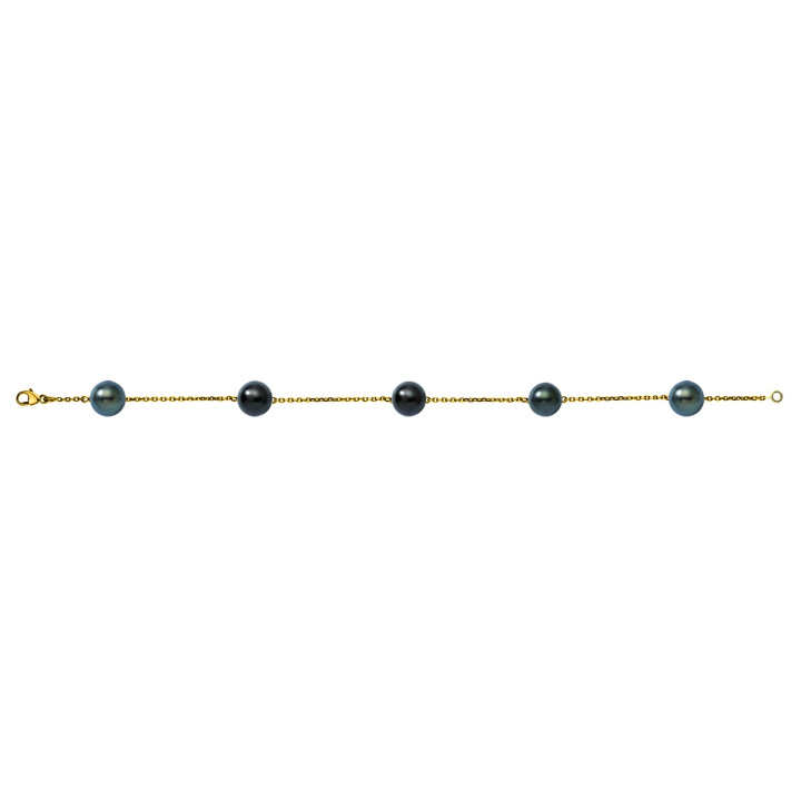 18ct gold bracelet + 5 round Tahitian pearls