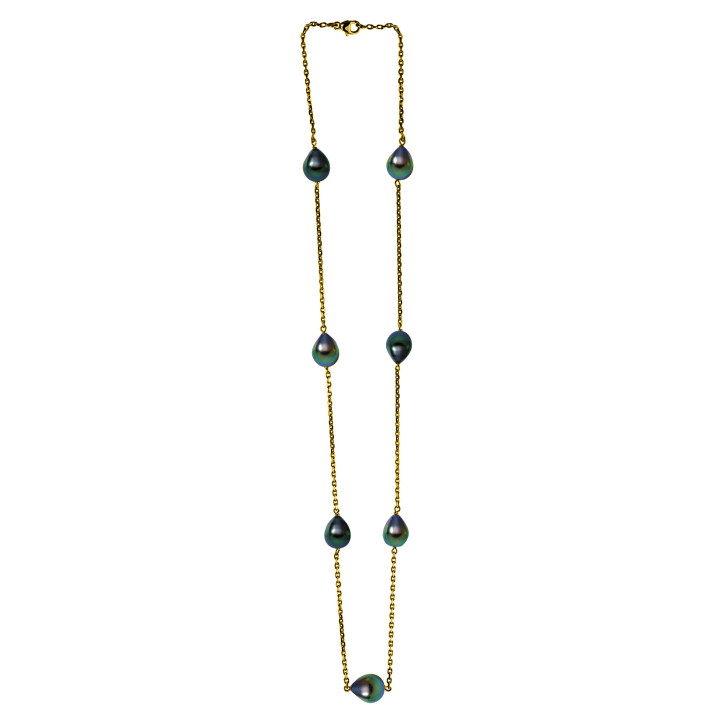 18ct gold necklace + 7 Tahitian drop pearls