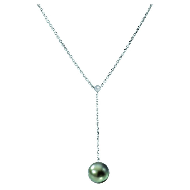 18ct gold necklace + 1 round Tahitian pearl