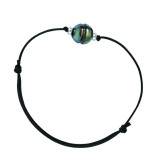 Waxed cotton cord bracelet + 1 circled Tahitian pearl + silver ferrule