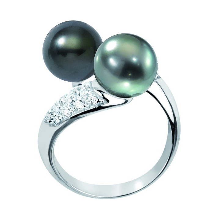 18ct gold ring + round Tahitian pearl