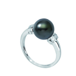 18ct gold ring + round Tahitian pearl