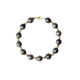 Circled Tahitian pearl bracelet 8/10 mm 4 mm gold bead, 18ct gold lobster clasp