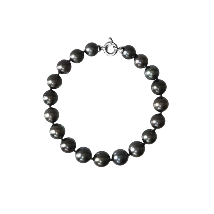 Round Tahitian pearl bracelet 8/10 mm approx. 17 pearls, 18ct gold marine shackle clasp