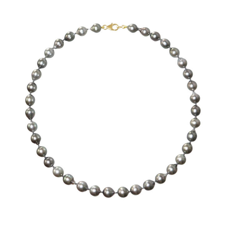 Strand of Tahitian drop pearls 8/10 mm 42 cm, 18ct gold lobster clasp